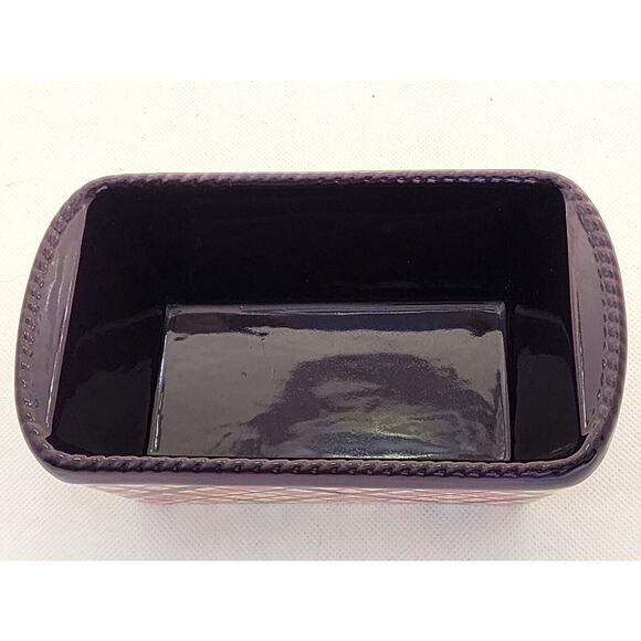 LOAF BAKING DISH-TEMP-TATIONS-Ceramic-Plum & Pink-Plaid-Holiday Theme-Small - Picture 3 of 8